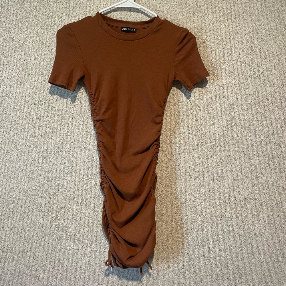 Zara Brown‎ Ruched Mini Bodycon Dress